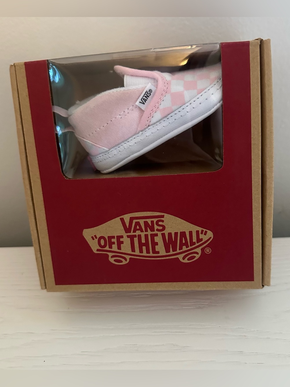 NWT Vans Pink Checkerboard Infant Crib Shoes Size 2 Slip On Bootie